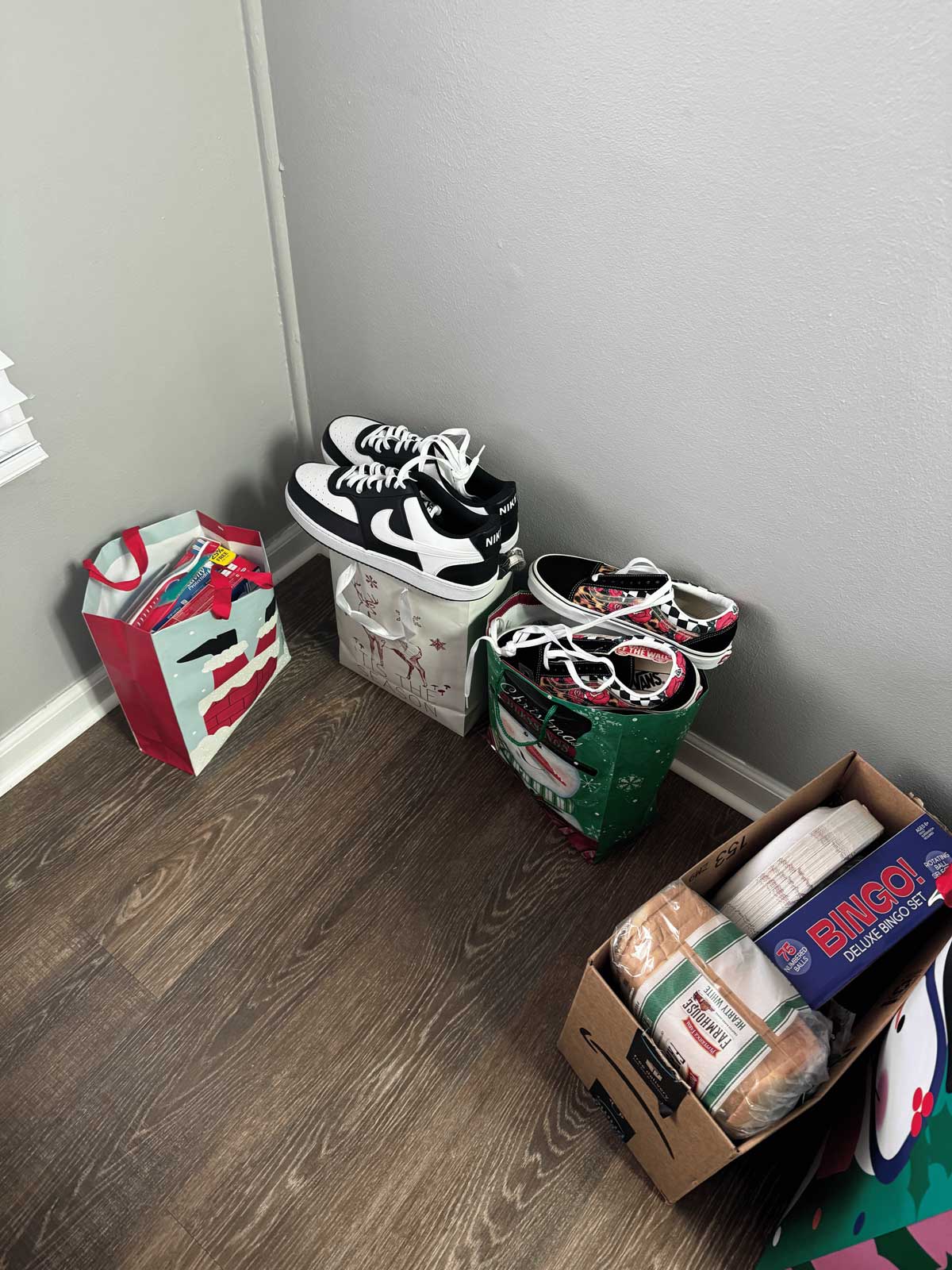 Gift bags, toys, clothes, shoes, and food items for a local Toledo family