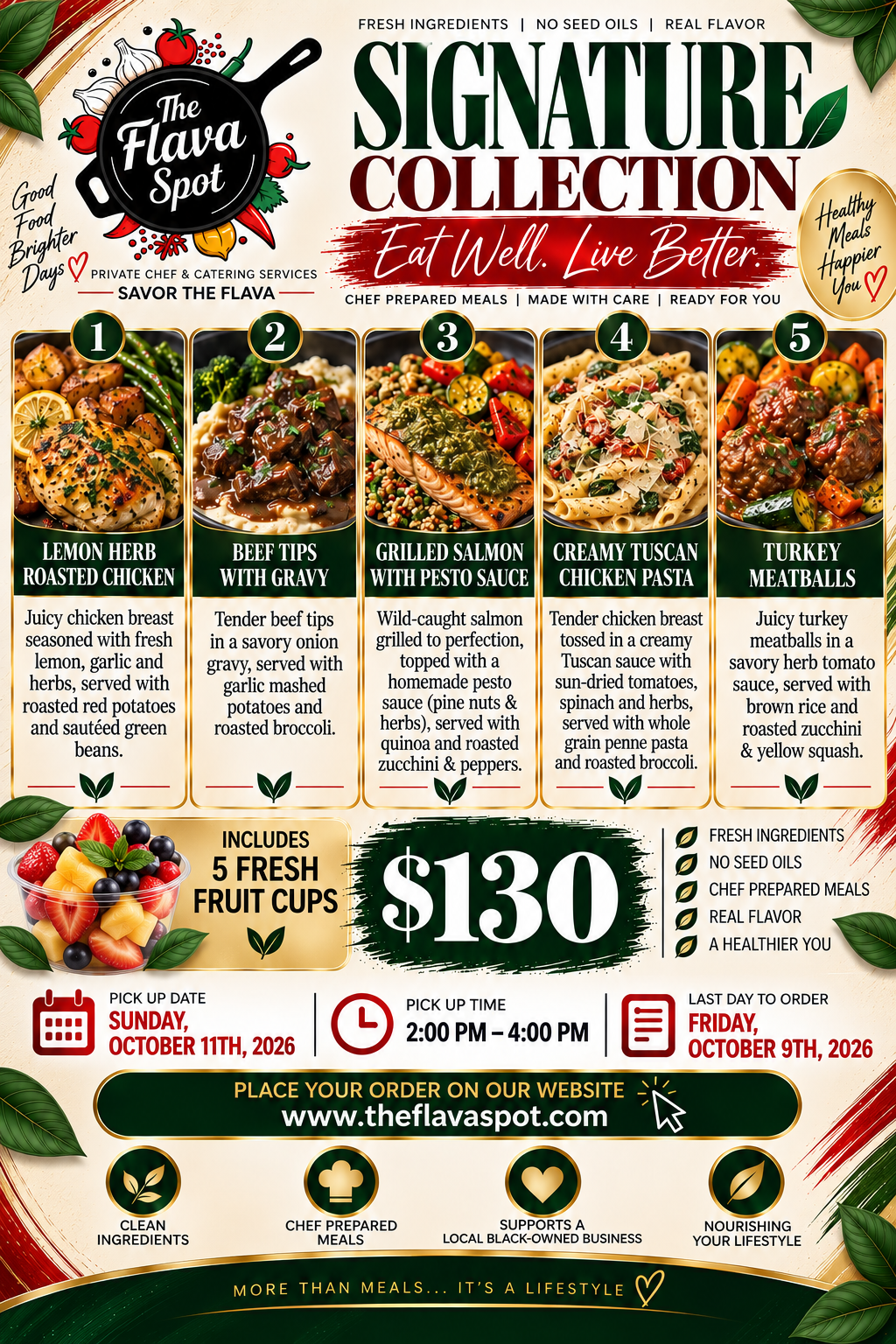 Signature collection Meal Prep menu flyer