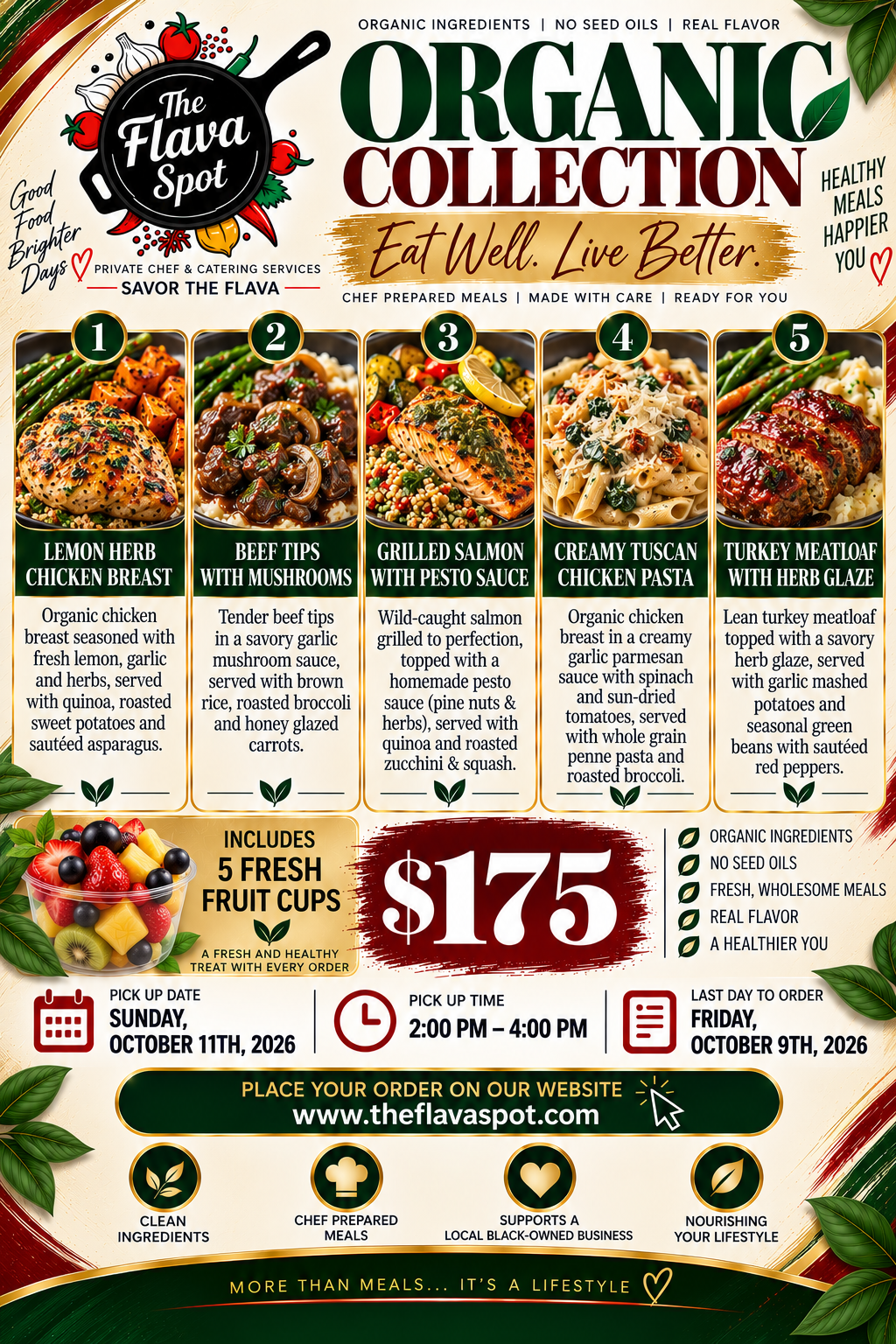 Organic Collection Meal Prep menu flyer